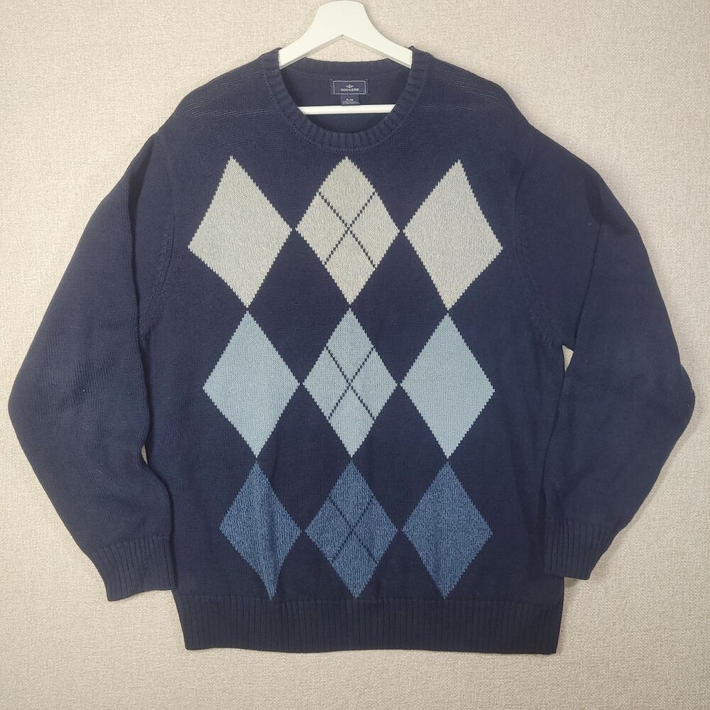 Dockers Men's XL Navy Blue Argyle Cotton Sweater